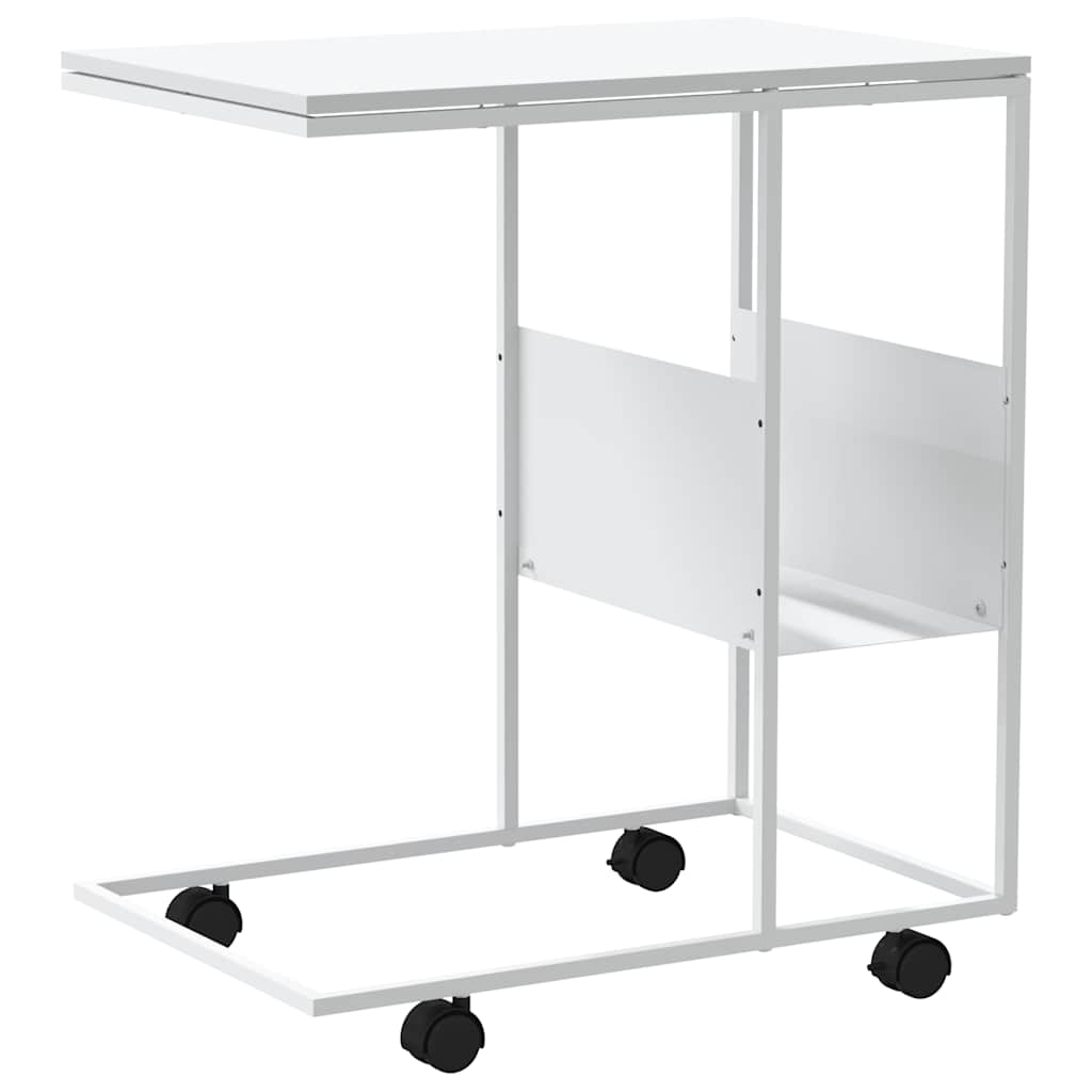 Tavolino con Ruote Bianco 55x36x63,5cm in Legno Multistrato