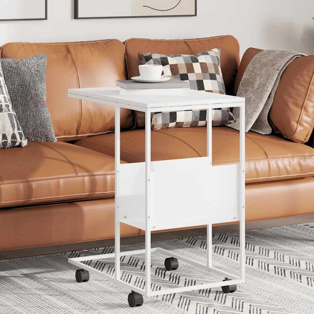 Tavolino con Ruote Bianco 55x36x63,5cm in Legno Multistrato