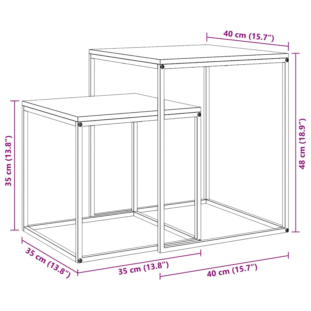 Set di Tavolini 2 pz in Legno Multistrato e Metallo