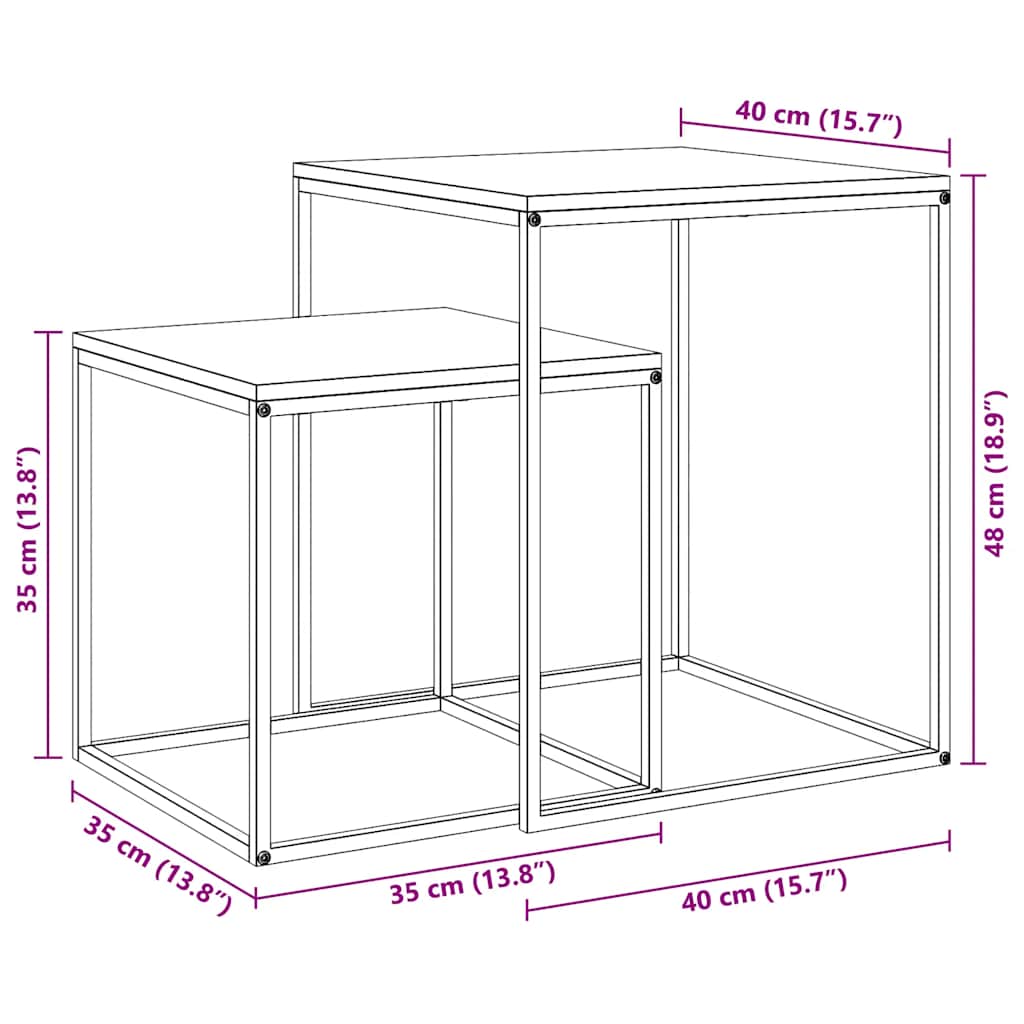 Set di Tavolini 2 pz in Legno Multistrato e Metallo