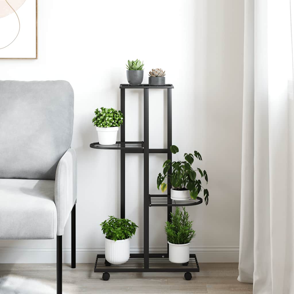 Fioriera a 4 Piani con Ruote 44x23x80 cm Ferro Nero