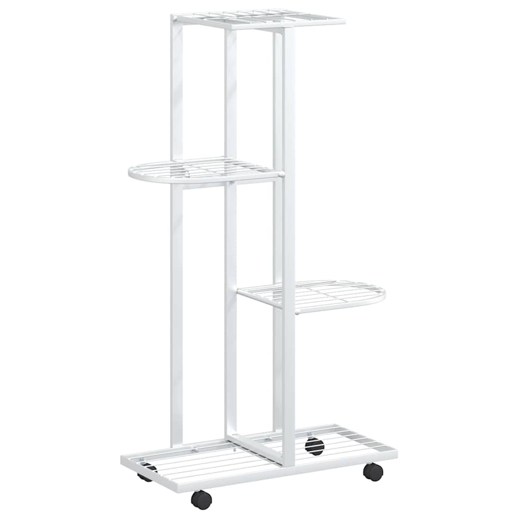 Fioriera a 4 Piani con Ruote 44x23x80 cm Ferro Bianco