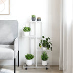 Fioriera a 4 Piani con Ruote 44x23x80 cm Ferro Bianco