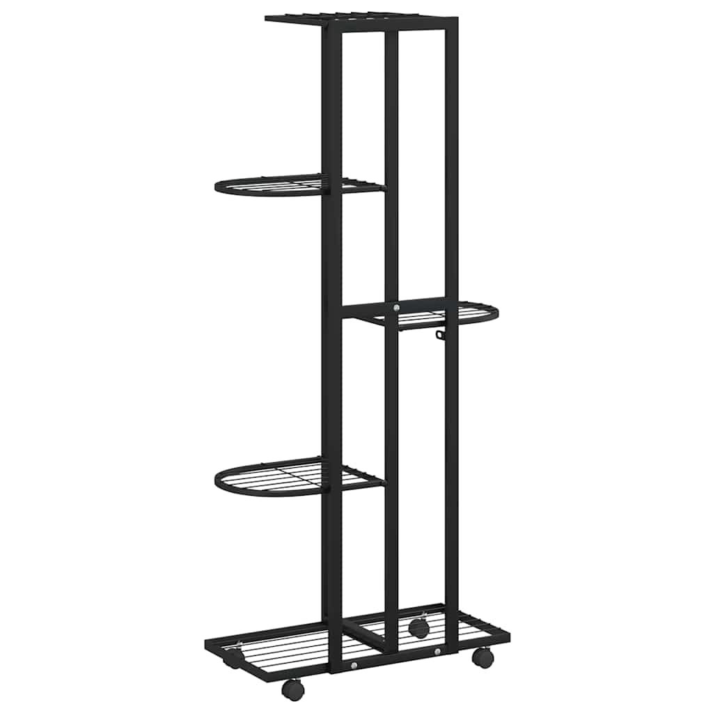 Fioriera a 5 Piani con Ruote 44x23x100 cm Ferro Nero