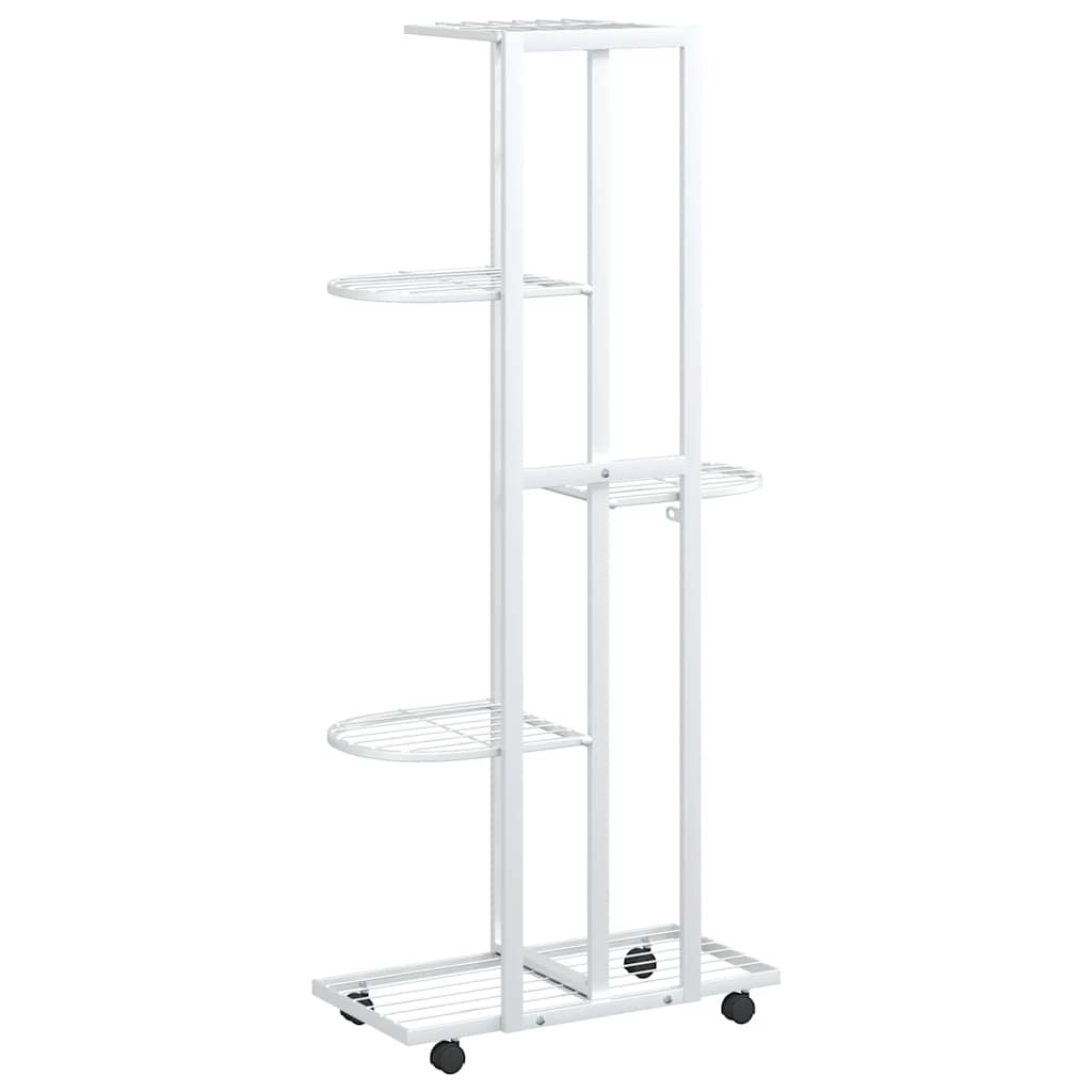 Fioriera a 5 Piani con Ruote 44x23x100 cm Ferro Bianco