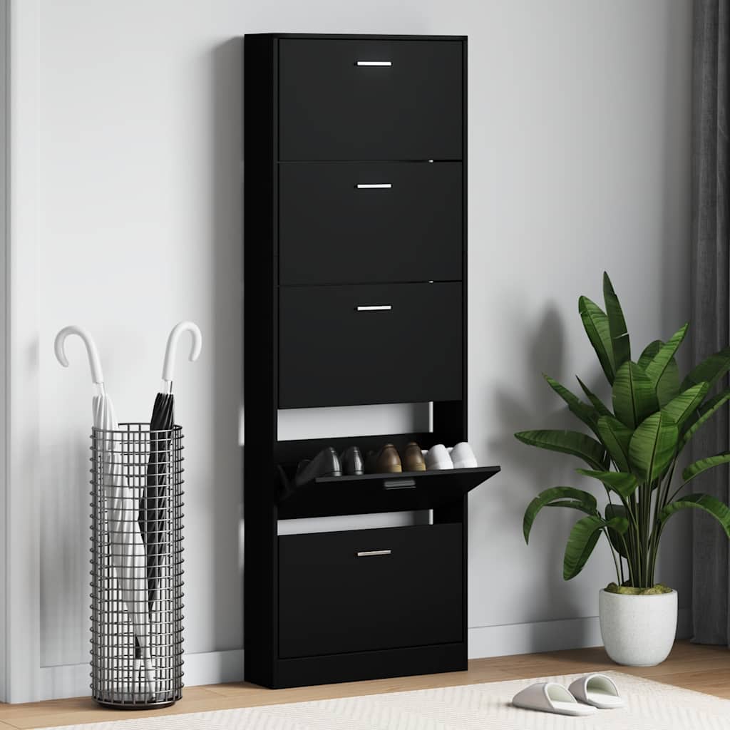 Scarpiera Nera 59x17x169 cm in Legno Multistrato