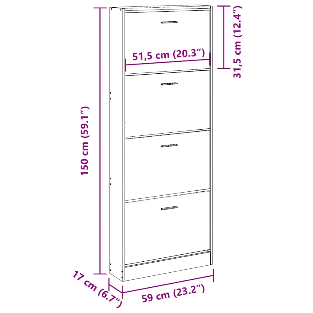 Scarpiera Rovere 59x17x150 cm in Legno Multistrato
