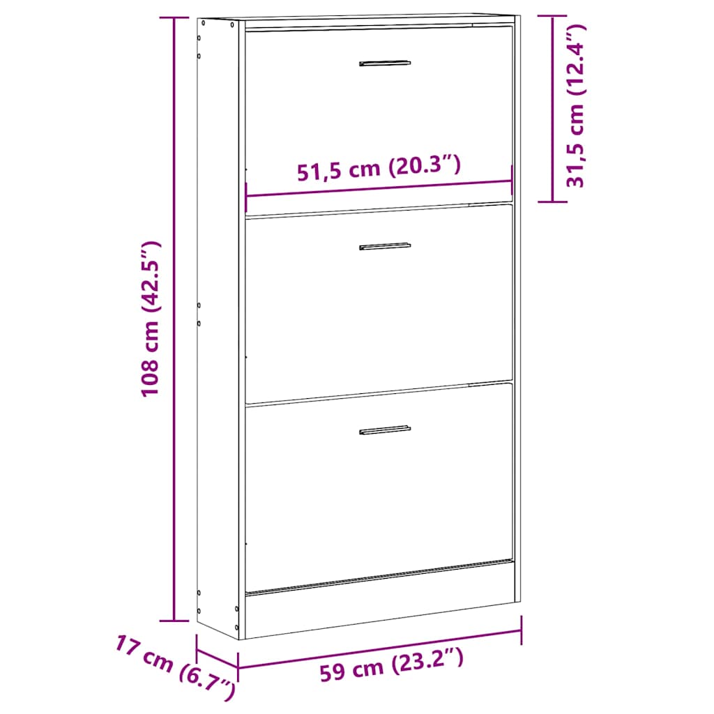 Scarpiera Grigio Cemento 59x17x108 cm in Legno Multistrato
