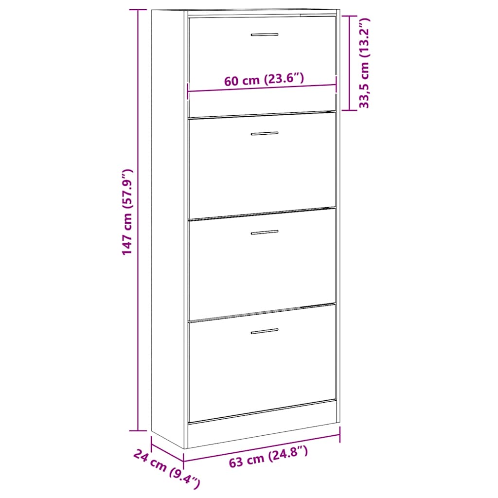 Scarpiera Nera 63x24x147 cm in Legno Multistrato