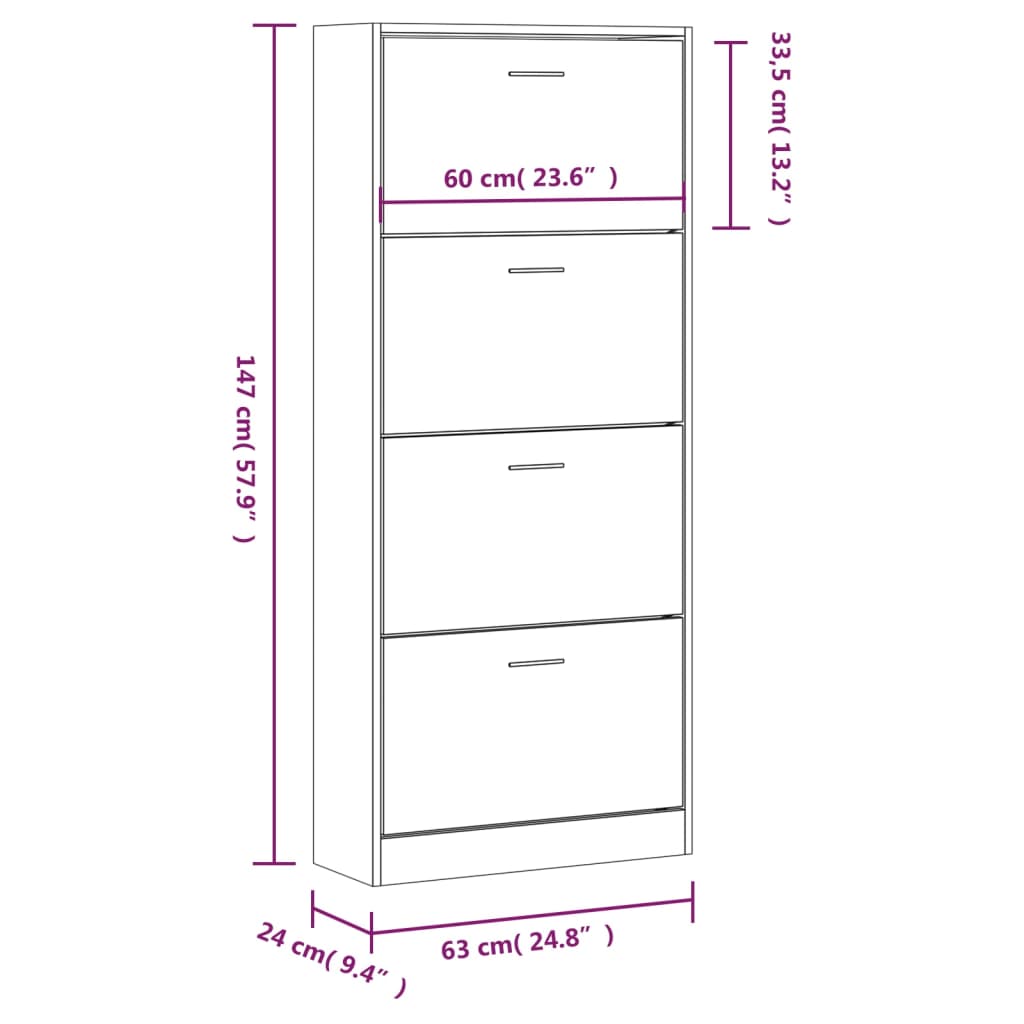 Scarpiera Bianco Lucido 63x24x147 cm in Legno Multistrato