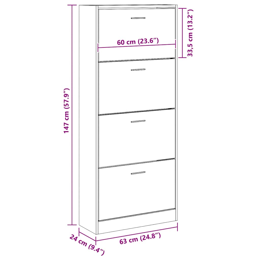 Scarpiera Grigio Sonoma 63x24x147 cm in Legno Multistrato