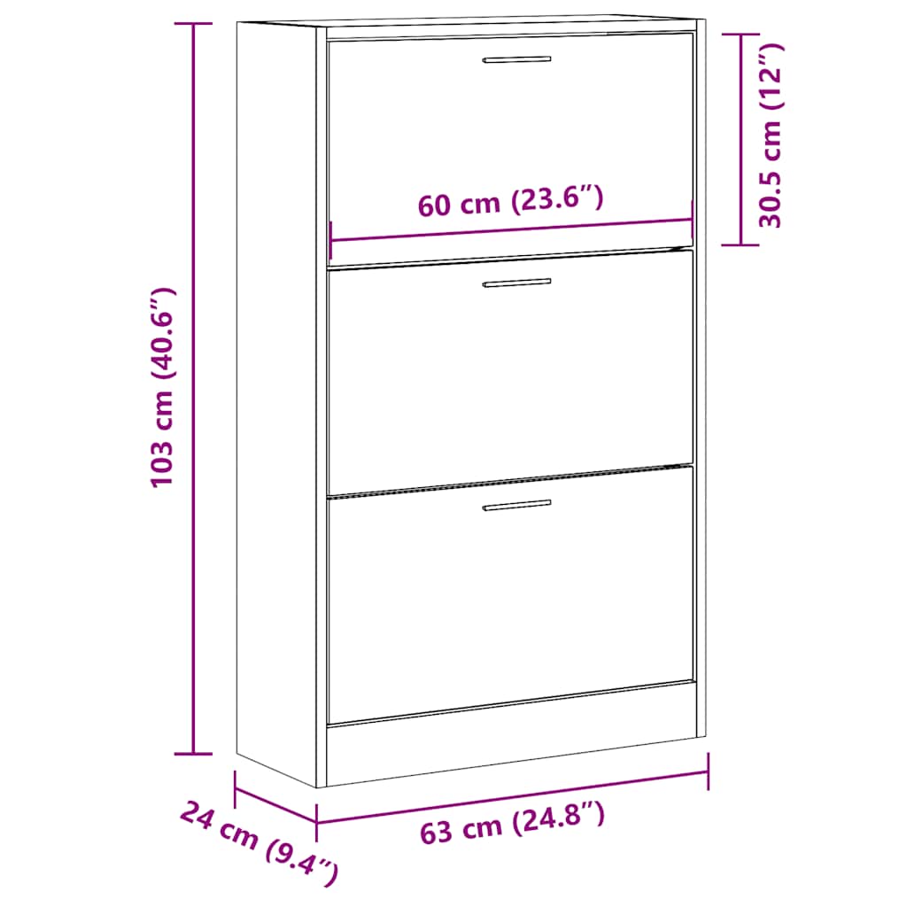Scarpiera Grigio Cemento 63x24x103 cm in Legno Multistrato