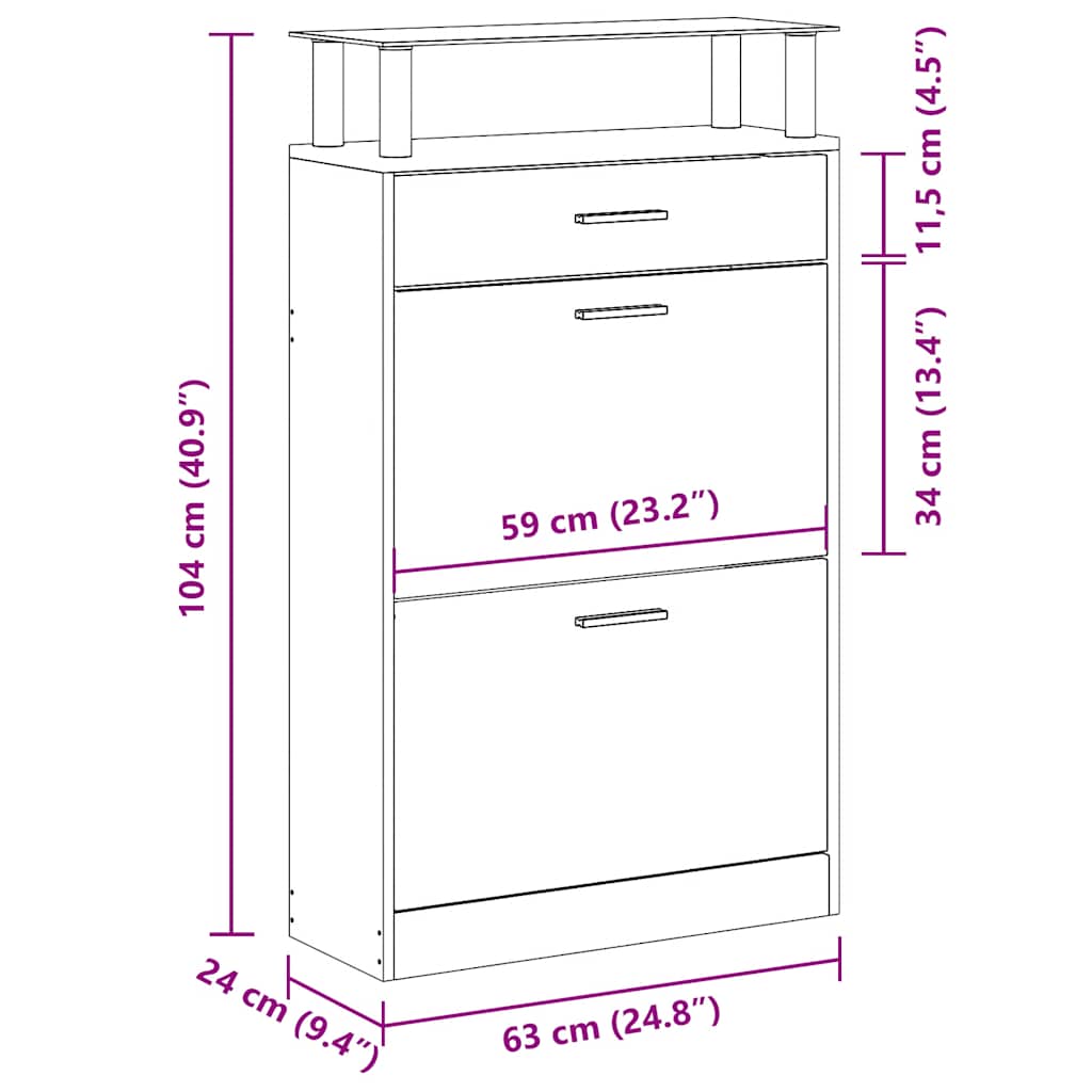 Scarpiera Grigio Cemento 63x24x104 cm in Legno Multistrato
