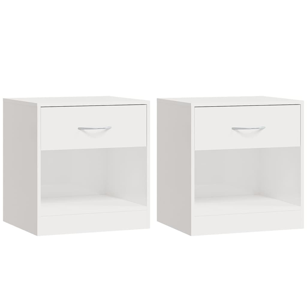 Comodini 2 pz con Cassetto in Bianco Lucido