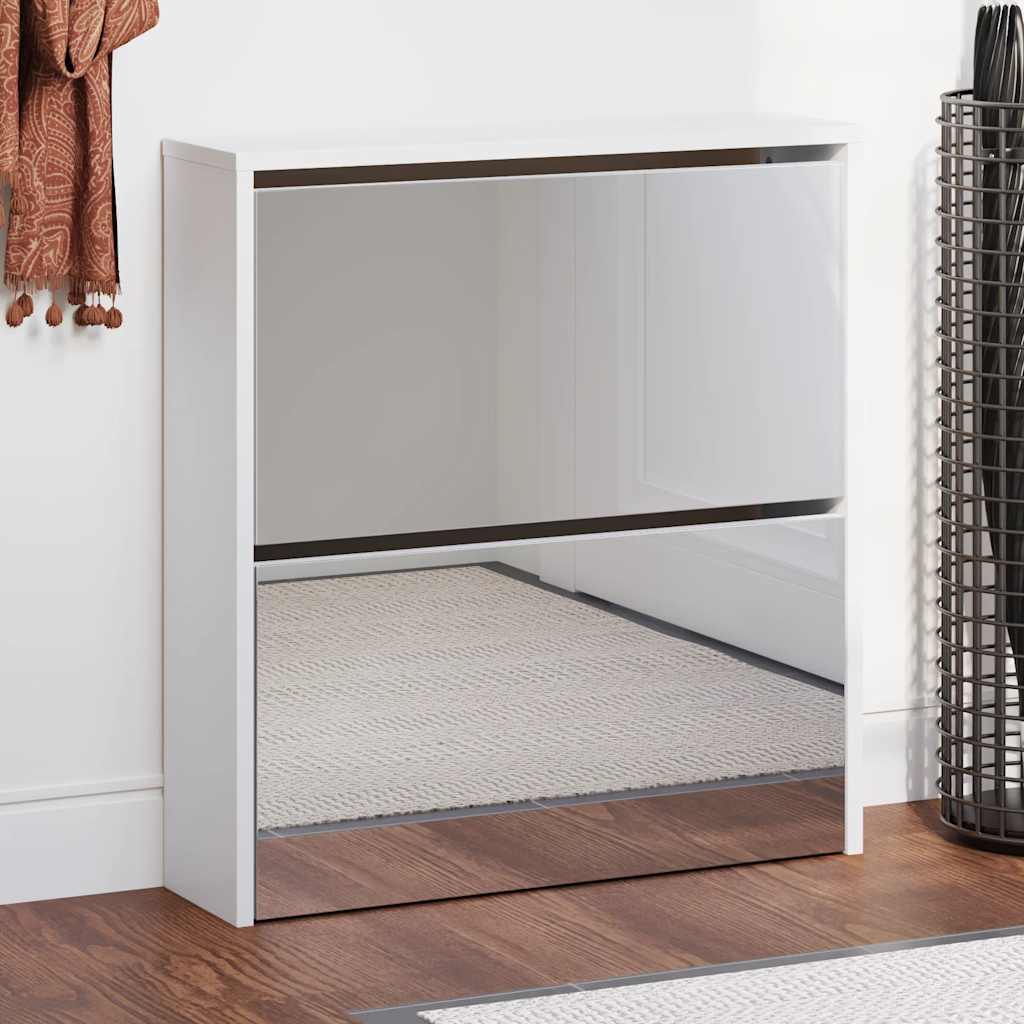 Scarpiera con Specchio a 2 Livelli Bianco lucido 63x17x67 cm