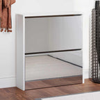Scarpiera con Specchio a 2 Livelli Bianco lucido 63x17x67 cm