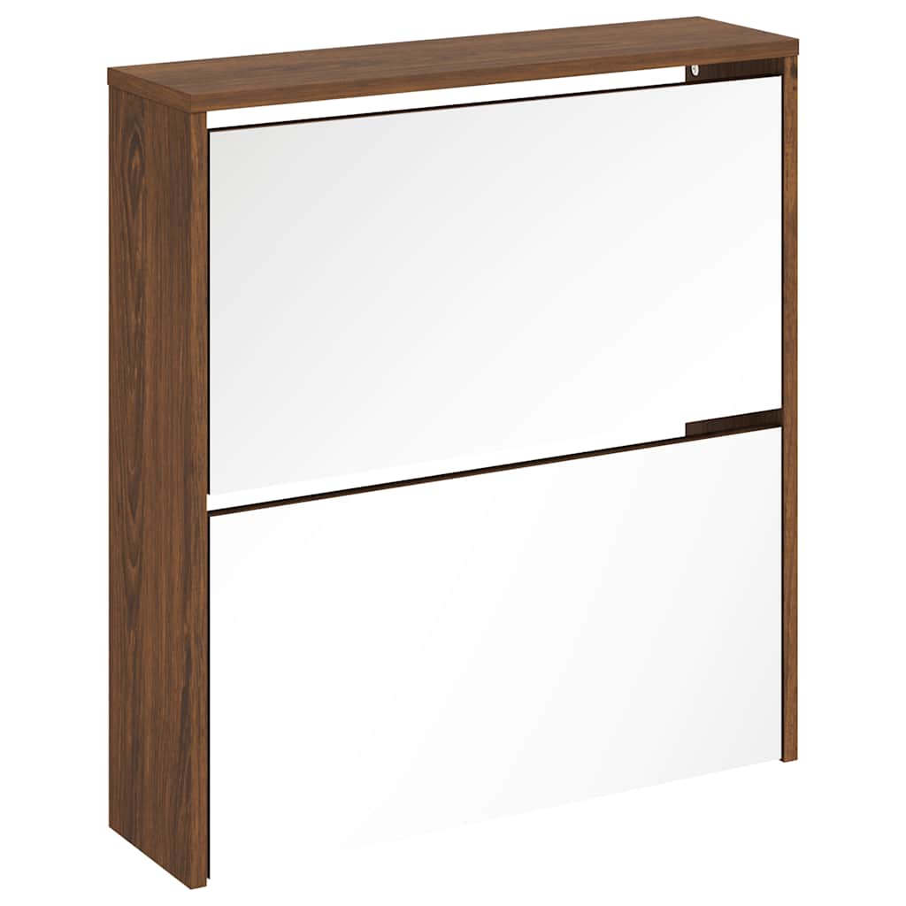 Scarpiera con Specchio a 2 Livelli Rovere marrone 63x17x67 cm
