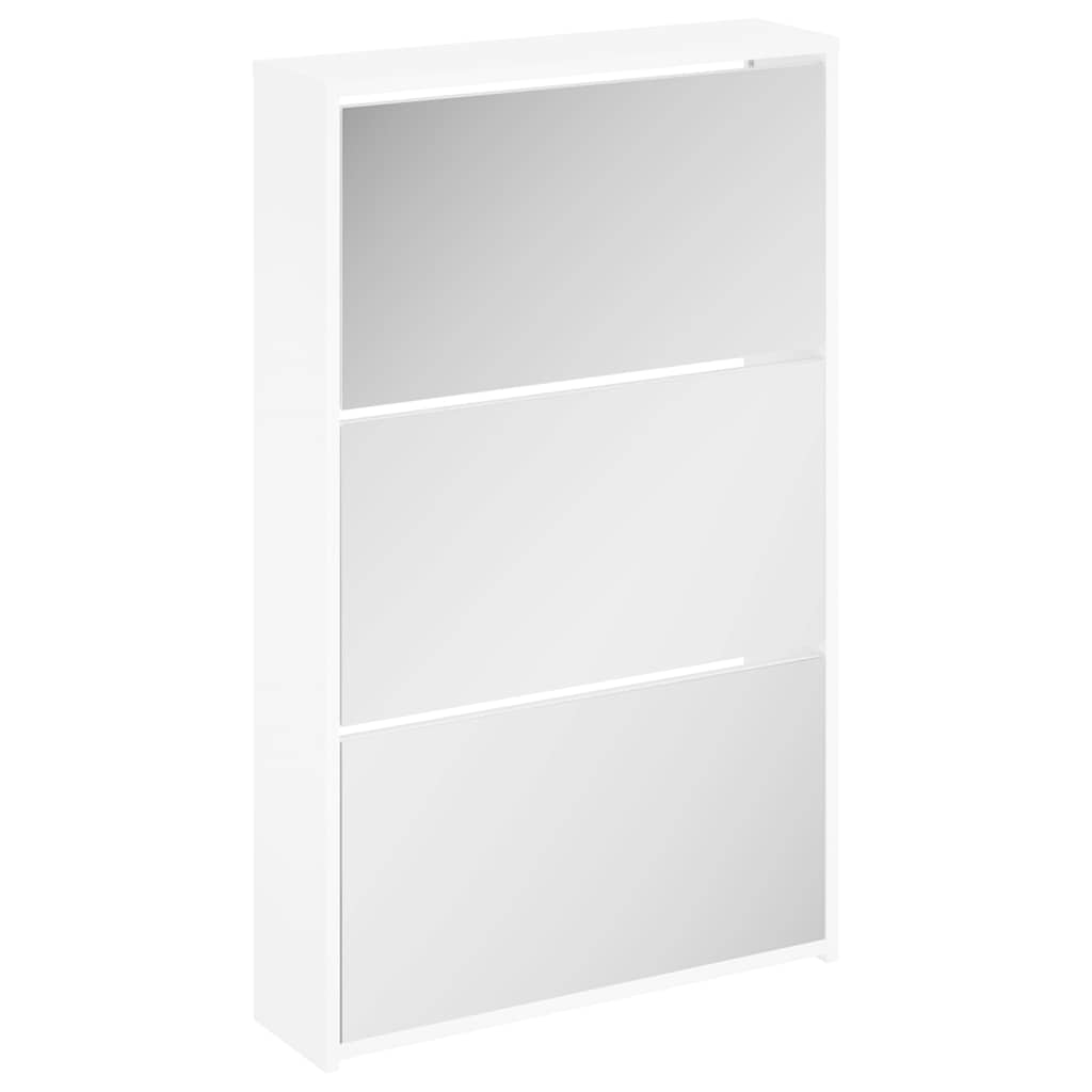 Scarpiera con Specchio 3 Strati Bianco Lucido 63x17x102,5 cm