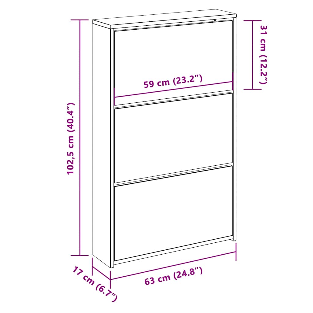 Scarpiera con Specchio 3 Strati Bianco Lucido 63x17x102,5 cm