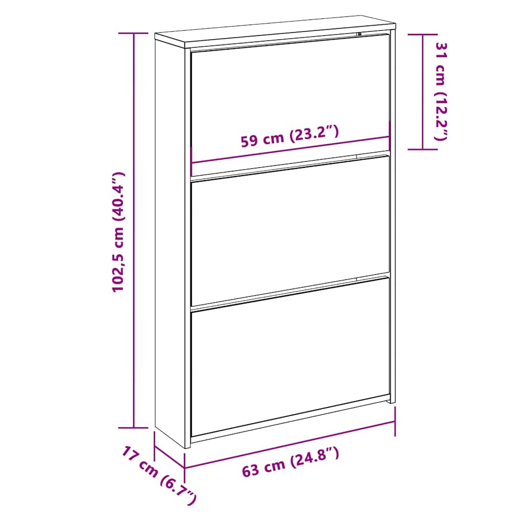 Scarpiera con Specchio a 3 Livelli Grigio sonoma 63x17x102,5 cm