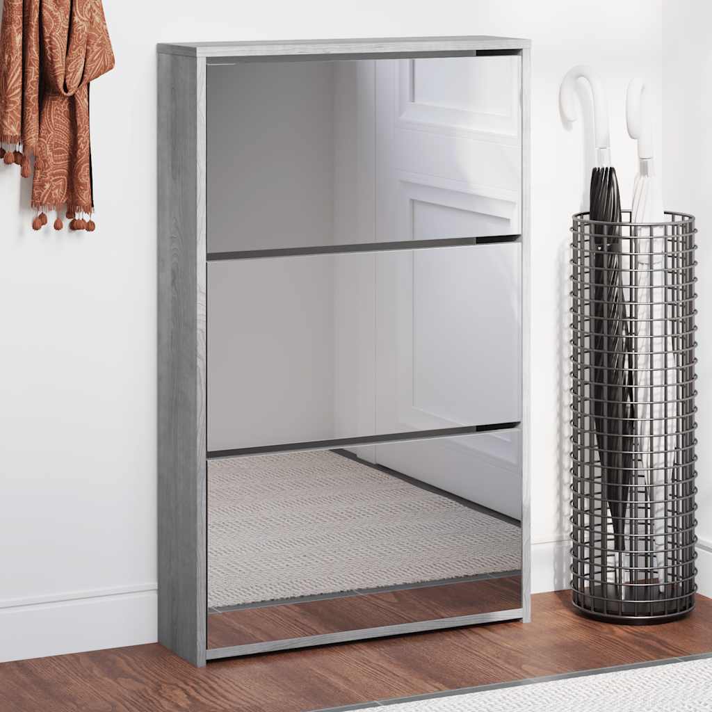 Scarpiera con Specchio a 3 Livelli Grigio sonoma 63x17x102,5 cm