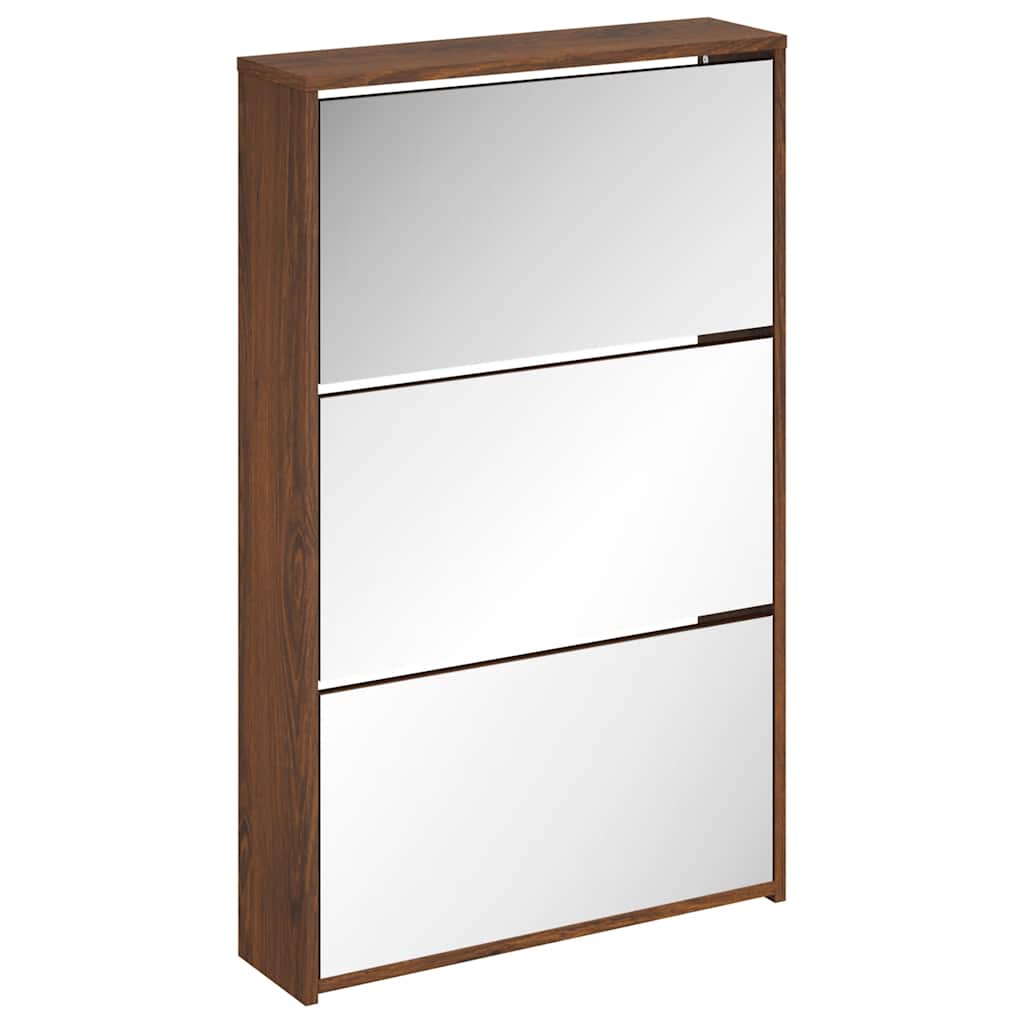 Scarpiera con Specchio a 3 Livelli Rovere marrone 63x17x102,5cm