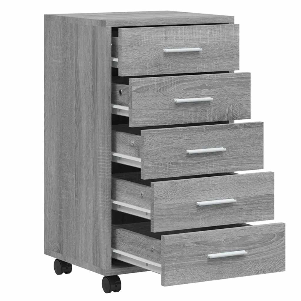 Cassettiera con Ruote grigio sonoma in Legno Multistrato