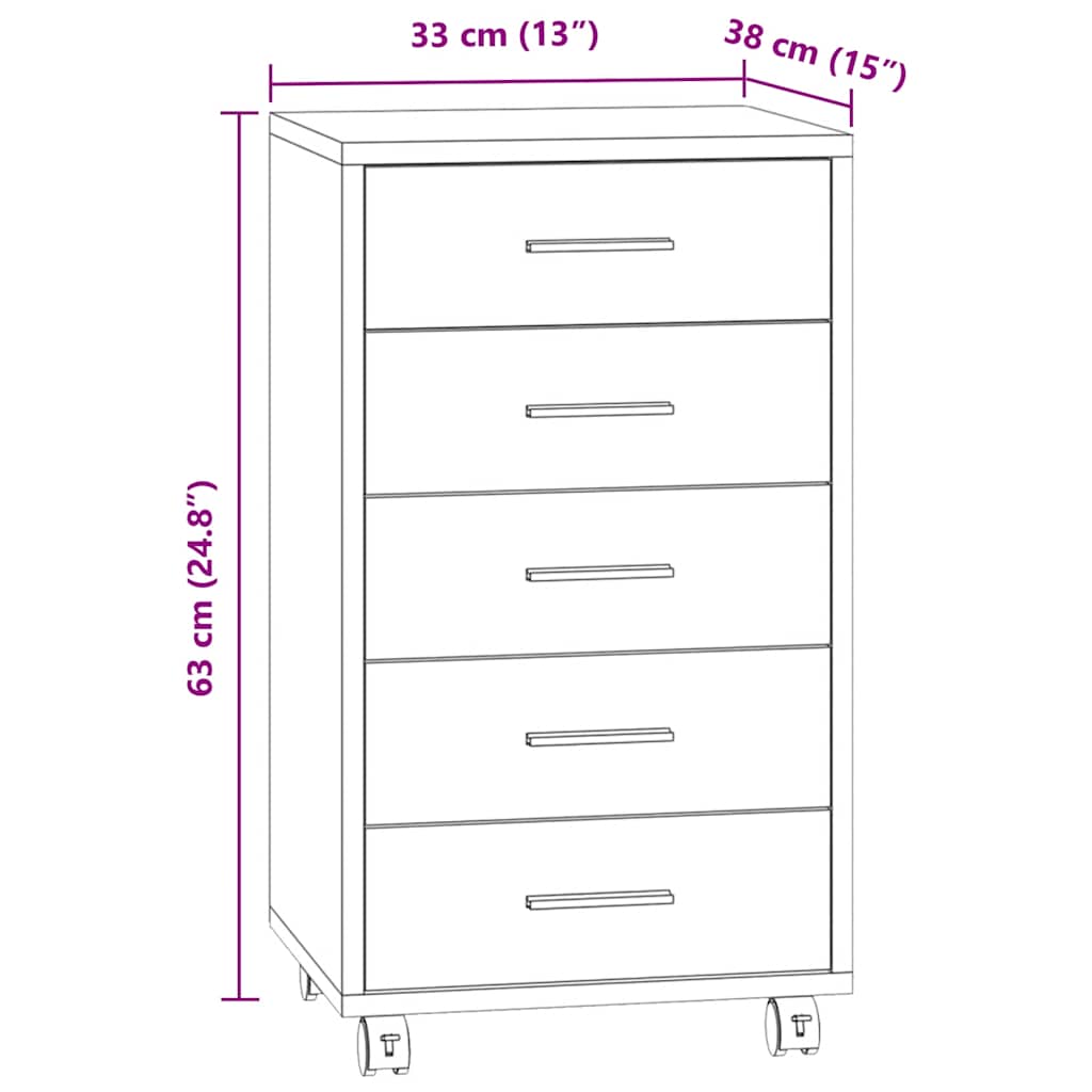 Cassettiera con Ruote grigio sonoma in Legno Multistrato