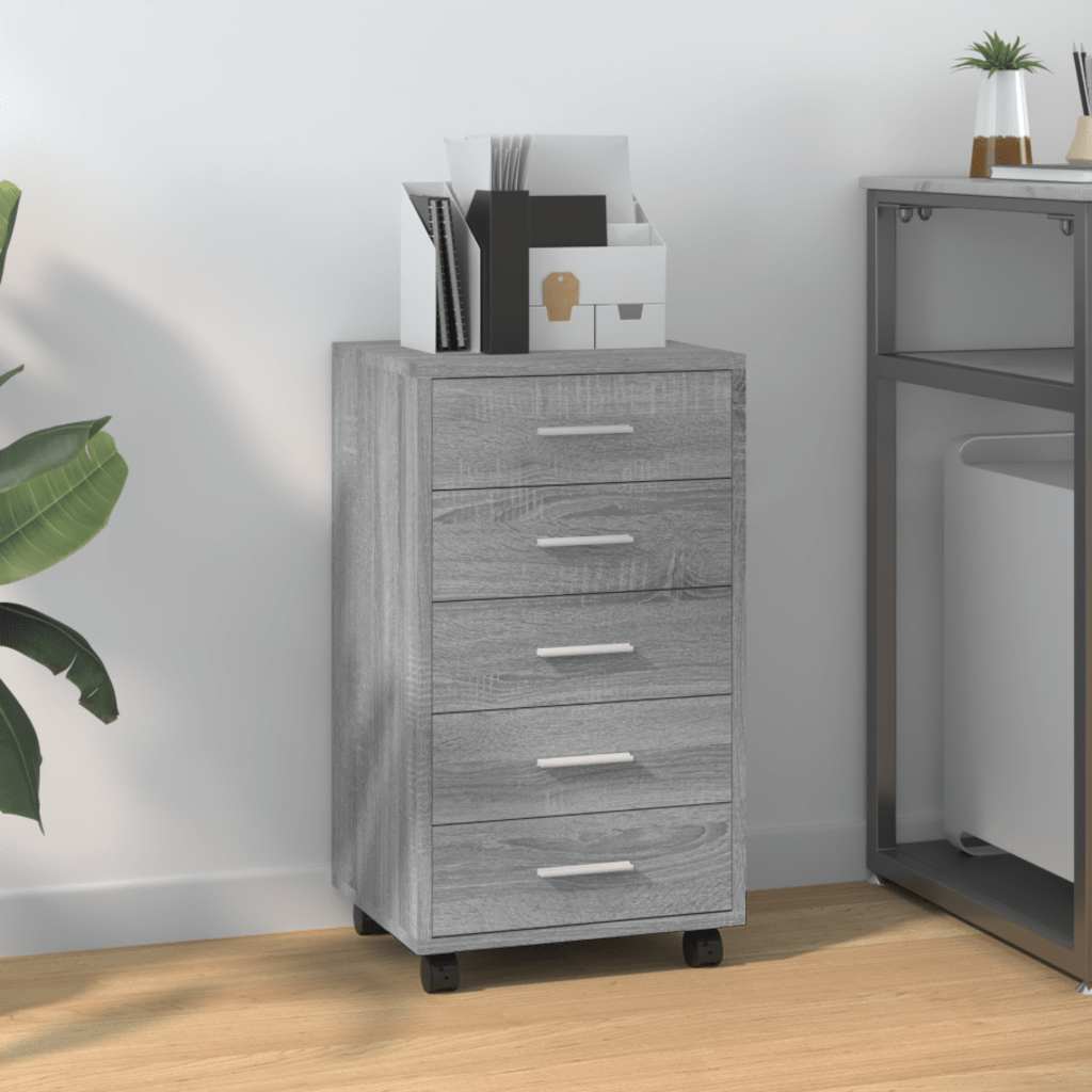 Cassettiera con Ruote grigio sonoma in Legno Multistrato