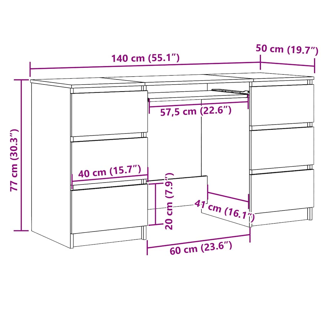 Scrivania Rovere Fumo 140x50x77 cm in Legno Multistrato