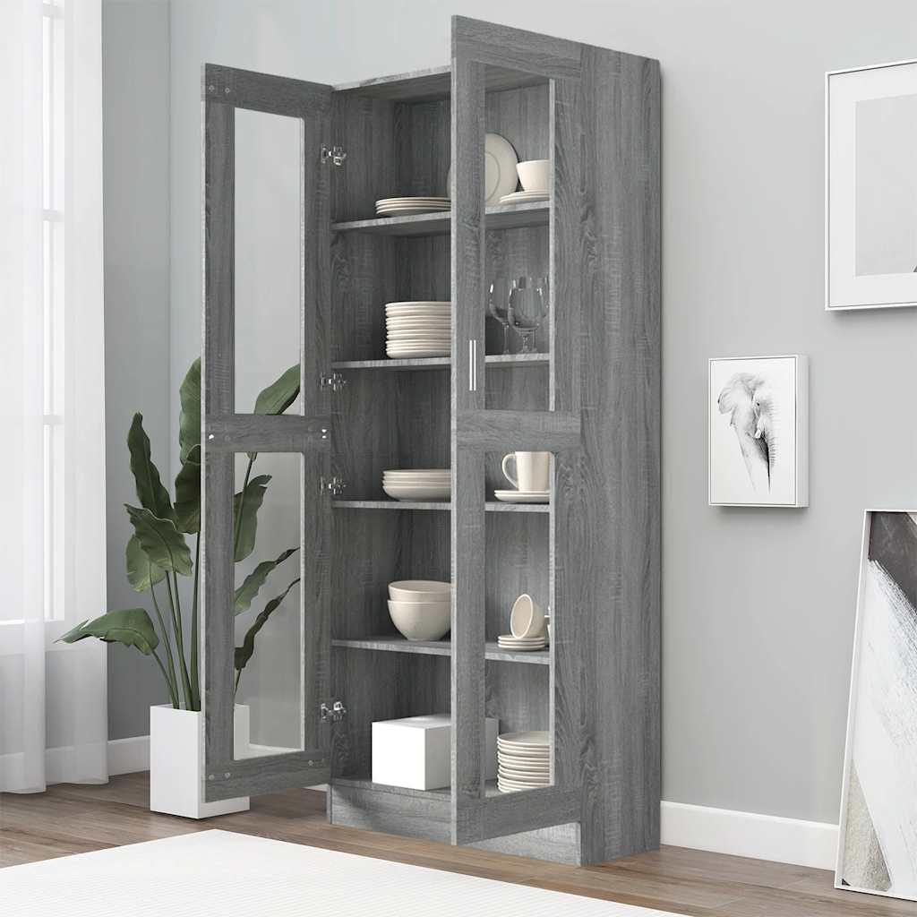 Mobile Vetrina Grigio Sonoma 82,5x30,5x185 Legno Multistrato