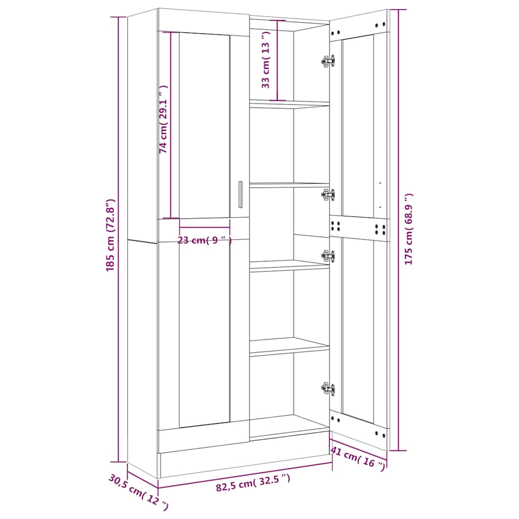 Mobile Vetrina Grigio Sonoma 82,5x30,5x185 Legno Multistrato
