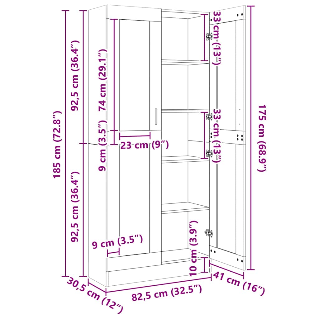 Mobile Vetrina Grigio Sonoma 82,5x30,5x185 Legno Multistrato