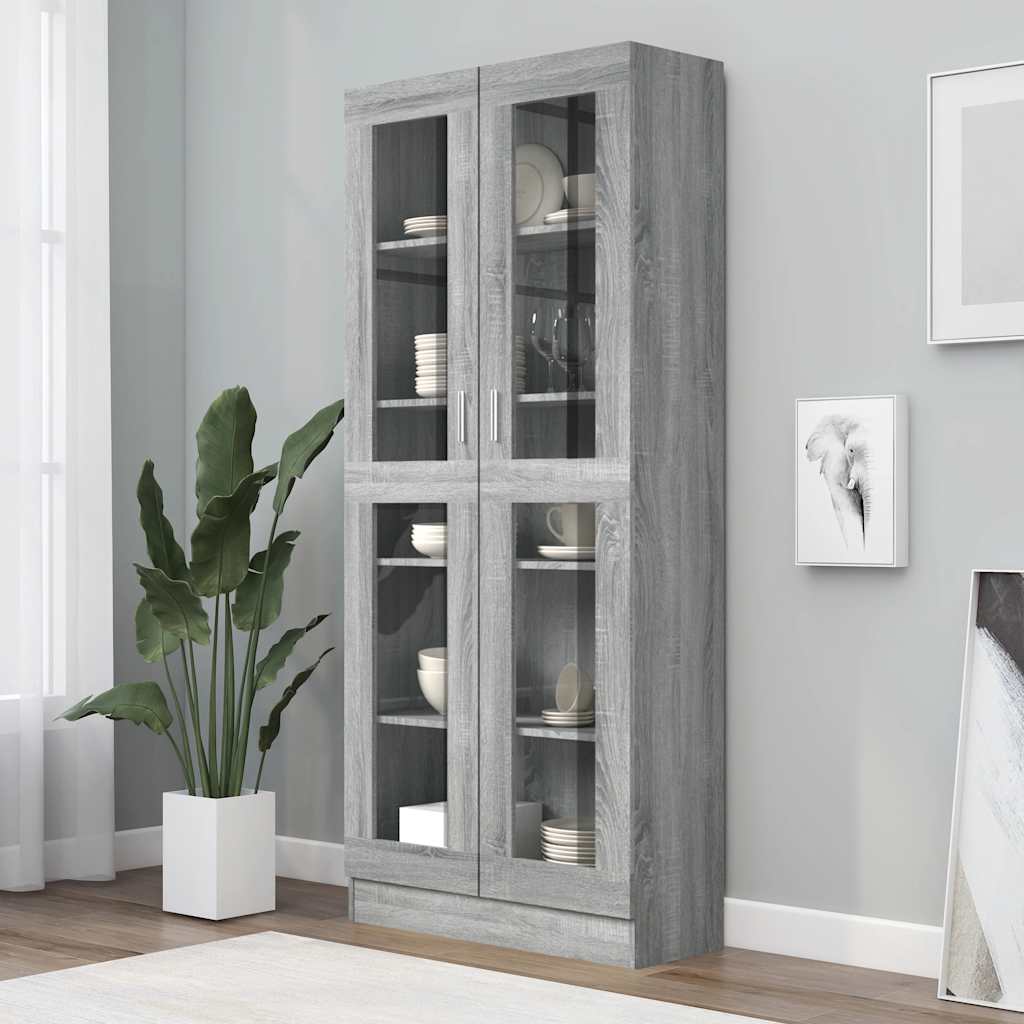 Mobile Vetrina Grigio Sonoma 82,5x30,5x185 Legno Multistrato
