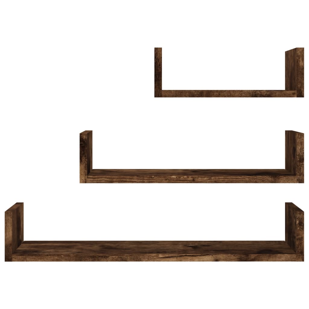 Mensole Espositive da Parete 3 pz Rovere Fumo Legno Multistrato