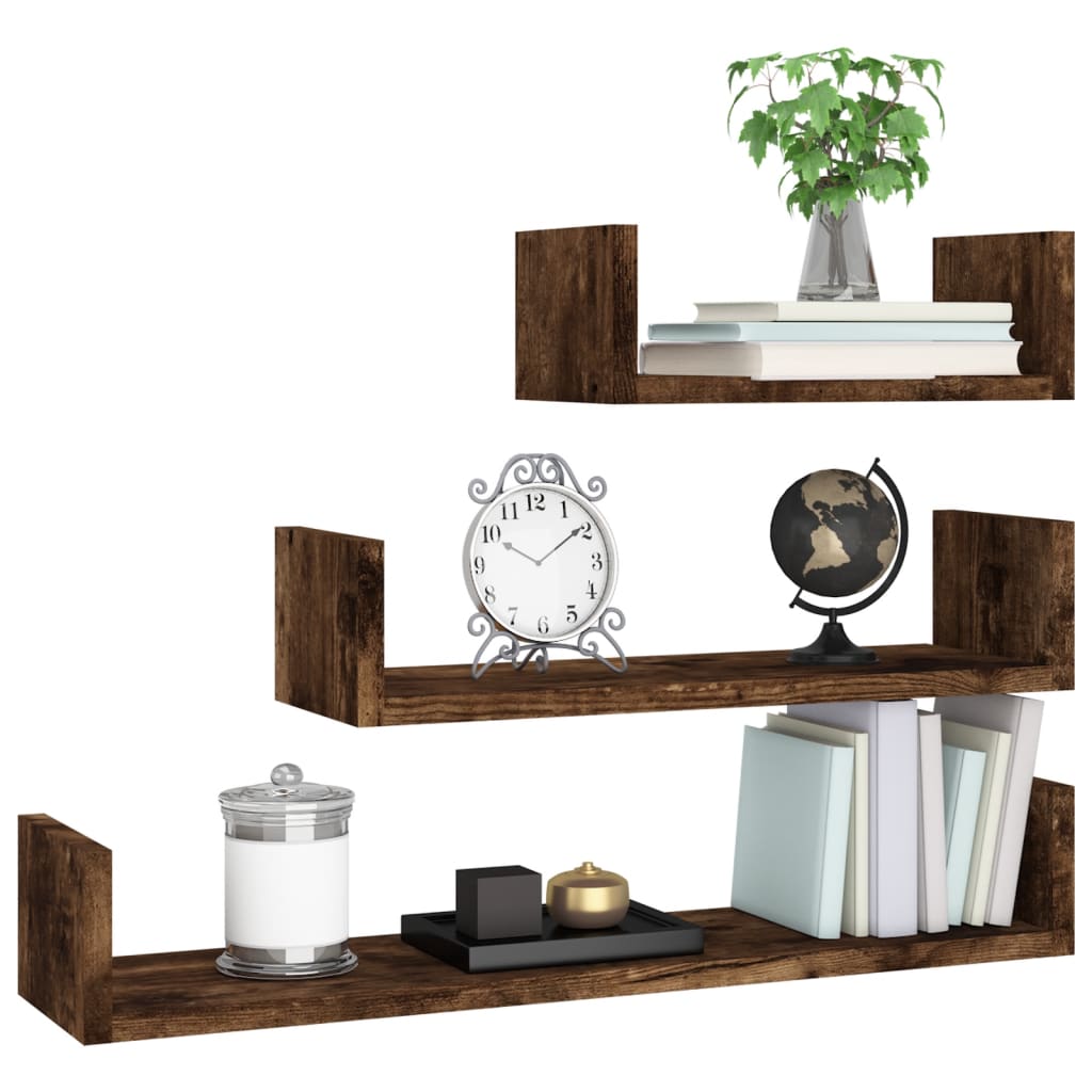 Mensole Espositive da Parete 3 pz Rovere Fumo Legno Multistrato