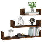 Mensole Espositive da Parete 3 pz Rovere Fumo Legno Multistrato