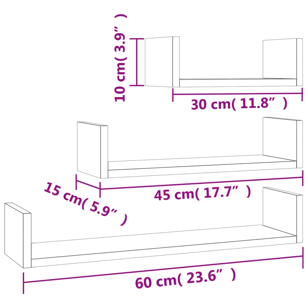 Mensole Espositive da Parete 3 pz Rovere Fumo Legno Multistrato