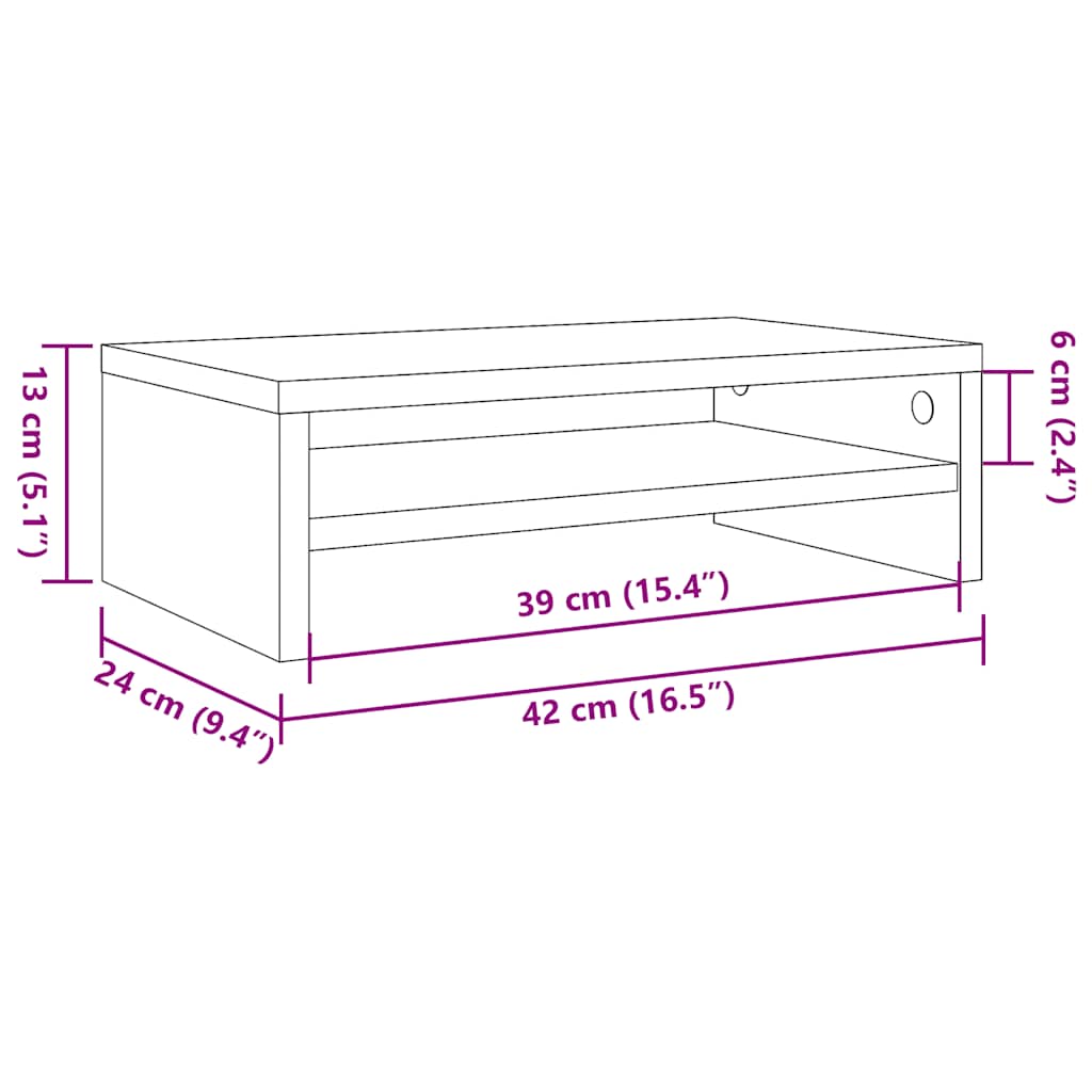 Supporto per Monitor Rovere Fumo 42x24x13 cm Legno Multistrato