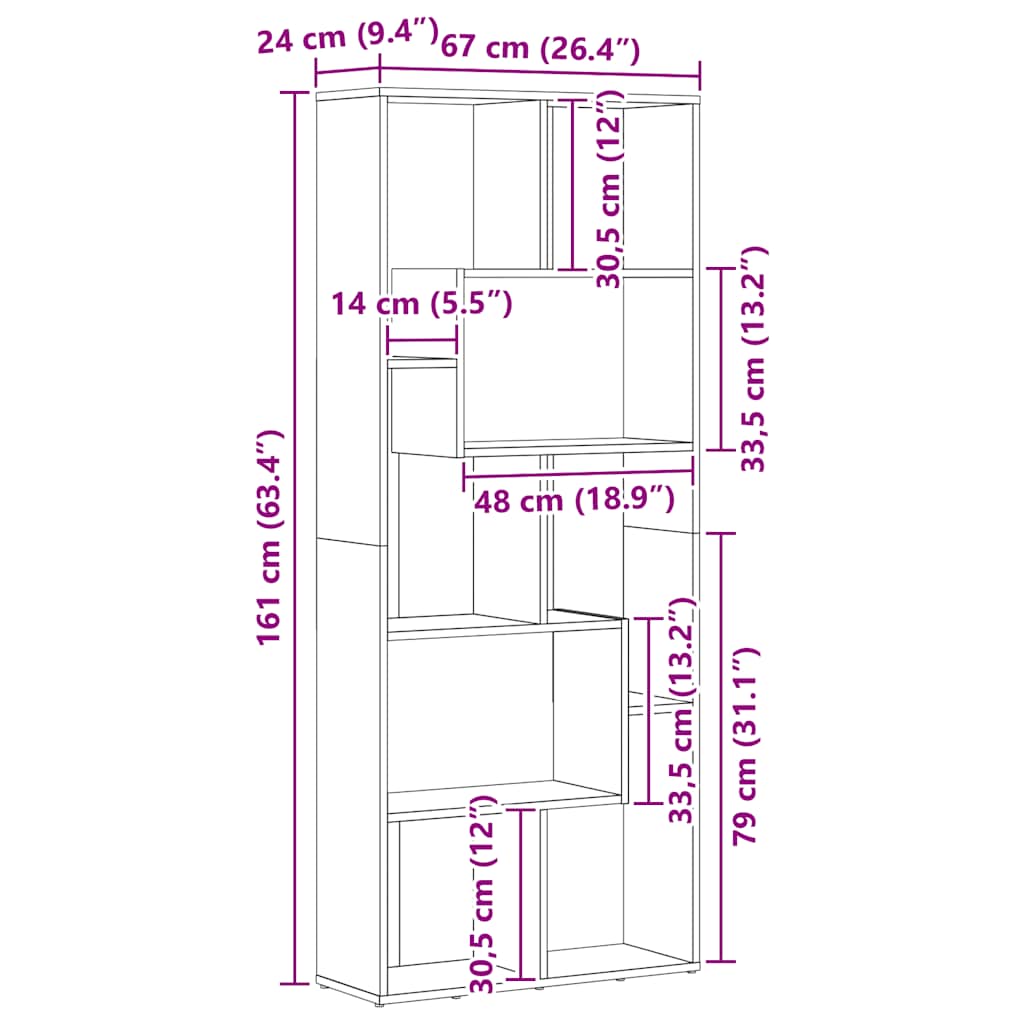 Libreria Rovere Fumo 67x24x161 cm in Legno Multistrato