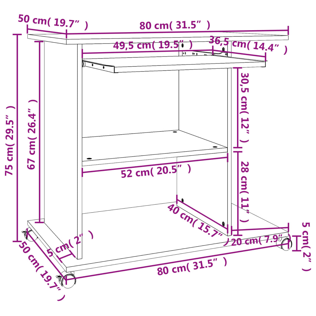 Scrivania Computer Rovere Marrone 80x50x75 cm Legno Multistrato