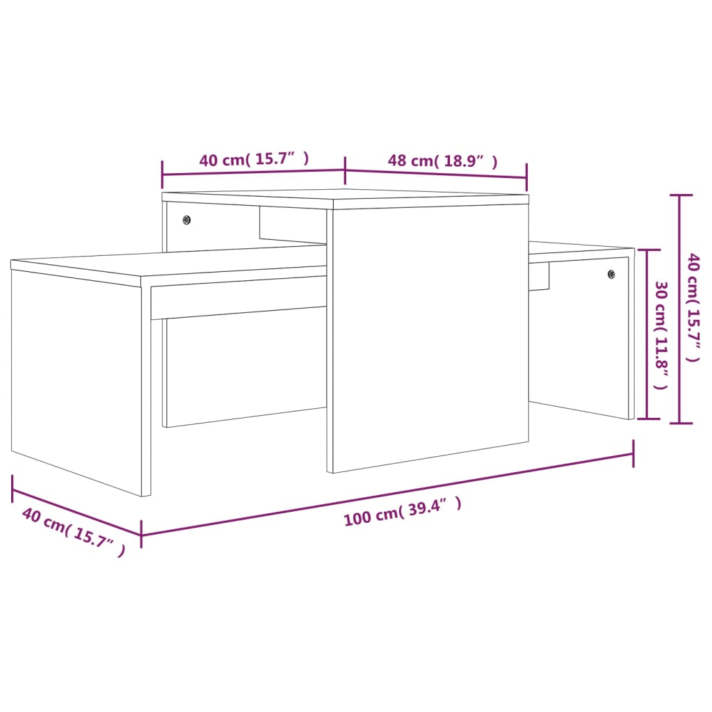 Set Tavolini Salotto Rovere Fumo 100x48x40 cm Legno Multistrato