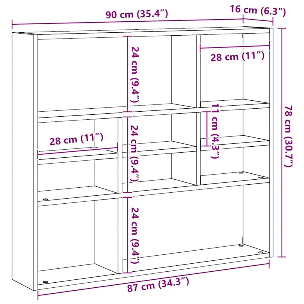 Mensola a Muro Rovere Fumo 90x16x78 cm in Legno Multistrato