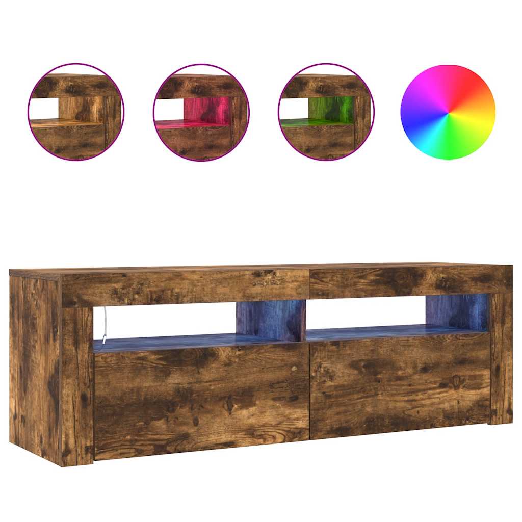 Mobile Porta TV con Luci LED Rovere Fumo 120x35x40 cm