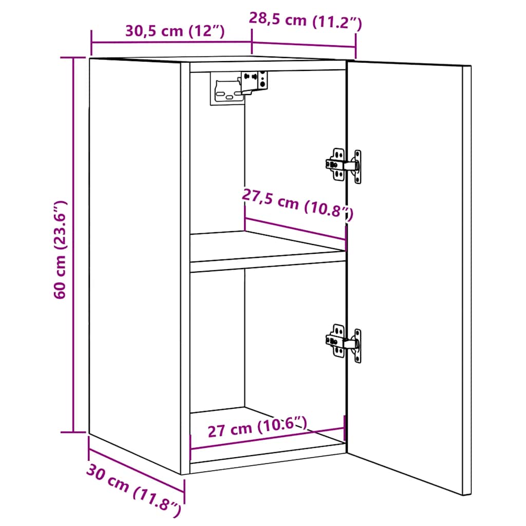 Mobile TV Rovere Fumo 30,5x30x60 cm in Legno Ingegnerizzato