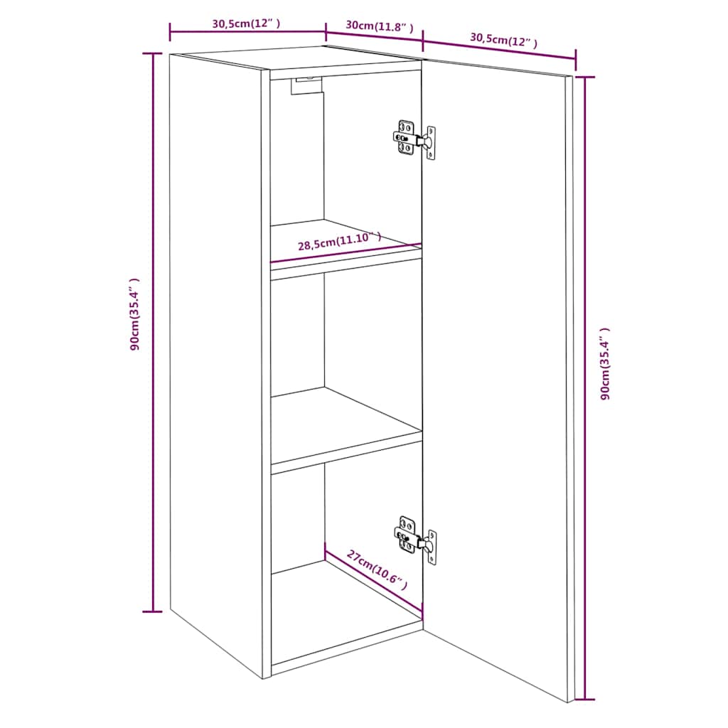 Mobili TV 2 pz Rovere Fumo 30,5x30x90 cm in Legno Multistrato