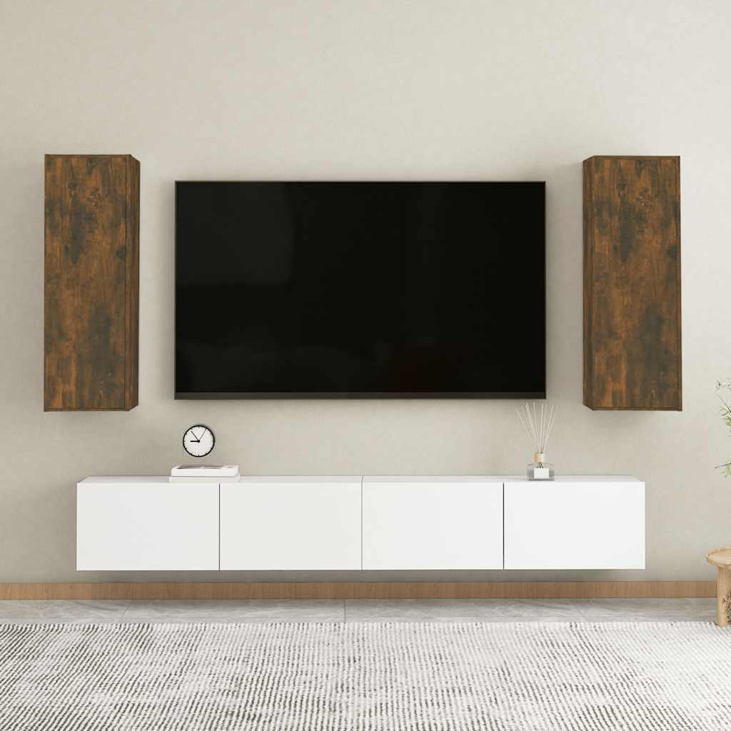 Mobili TV 2 pz Rovere Fumo 30,5x30x90 cm in Legno Multistrato