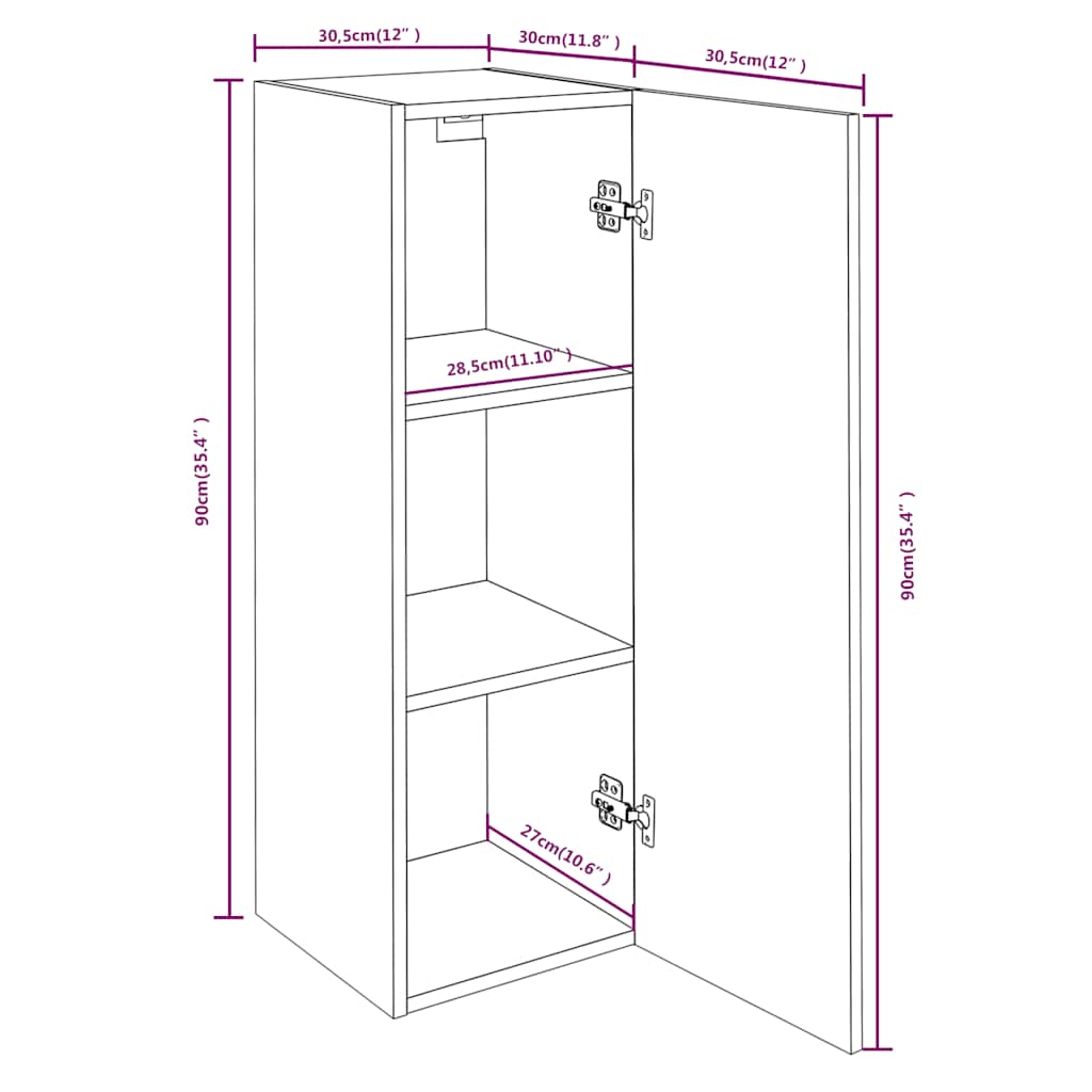 Mobili TV 2 pz Grigio Sonoma 30,5x30x90 cm in Legno Multistrato