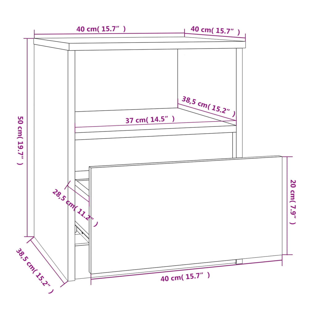 Comodini 2 pz Rovere Fumo 40x40x50 cm in Legno Multistrato
