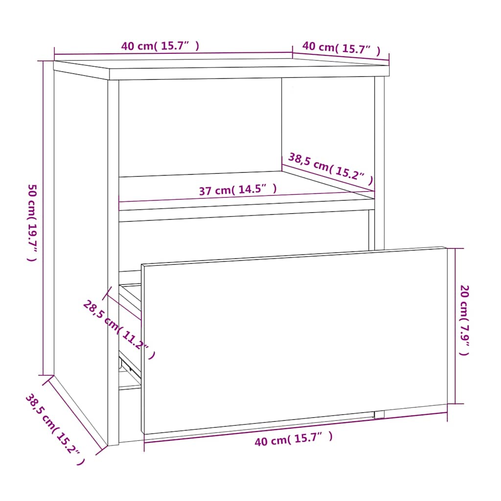 Comodini 2 pz Grigio Sonoma 40x40x50 cm in Legno Multistrato